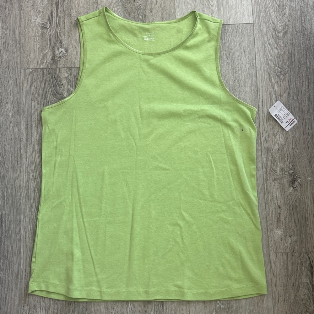 NWT CJBanks Lime Green Satin Trim Sleeveless Top 100% Cotton Size X/14W